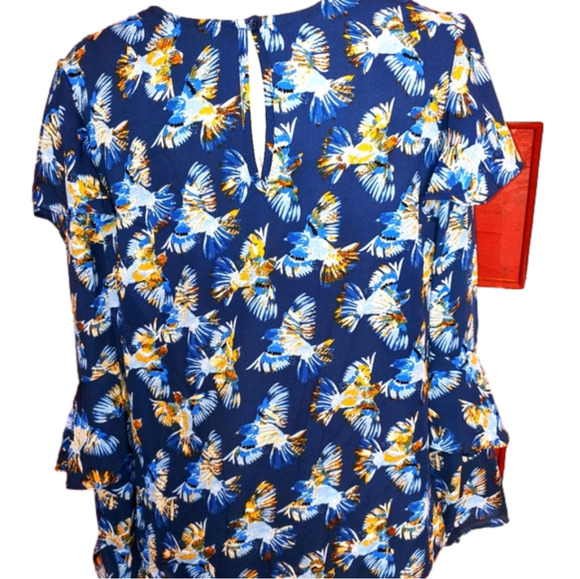 Fin & Grace Tops - Fin & Grace Bird Print Ruffle Sleeve Blouse S